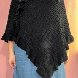 Unbranded Black Ruffle Knit Poncho Sweater